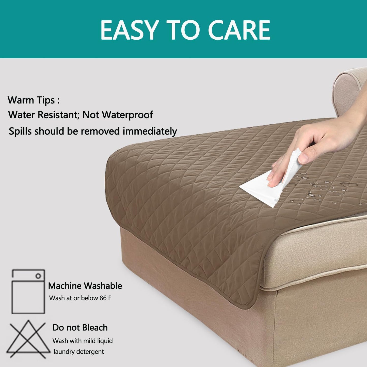 U-NICE HOME Reversible Sofa Cover Washable Couch Cover for Dogs Friendly with Elastic Straps Water Repellent Furniture Protector for 3 Cushion Couch (Sofa, Coffee/Beige) - Colors A