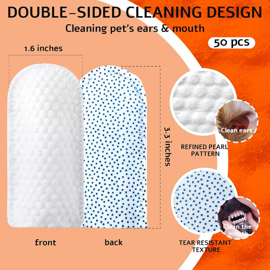 Dog Dental Wipes and Dog Teeth Cleaning Wipes, Puppy Tooth Brushing Kit Alternative for Dental Wipes for Dogs Teeth and Cat Tooth Brush Use, Non Woven Lick Safe No Rinse, 50 Count