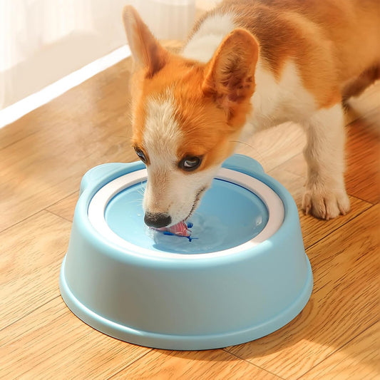 No-Spill Dog Water Bowl for Large Medium Small Dogs and Cats - Anti-Splash Pet Bowl with Floating Disk & Non-Skid Base, 34oz/1L Large Capacity (Blue)