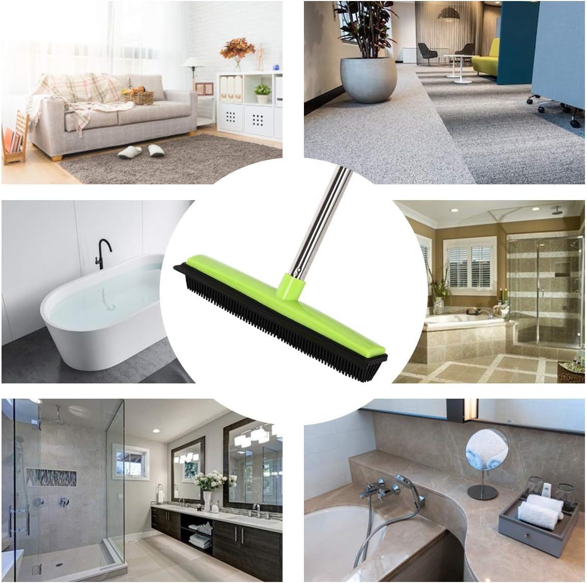 MEIBEI Pet Hair Removal Broom with Squeegee -53", Long Handle Soft Bristle Rubber Broom, Ideal for Remove Fur from Carpets, Rugs, Hardwood and Linoleum