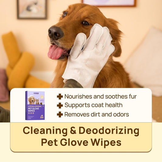 HICC PET Cleaning Deodorizing Glove Wipes for Dogs & Cats, Vet Recommended Hypoallergenic Hydrating & Nourish Fur Pet Grooming Glove Wipes, Pet Bathing Wipes for Horse Coat Care,20pcs Coconut Scent