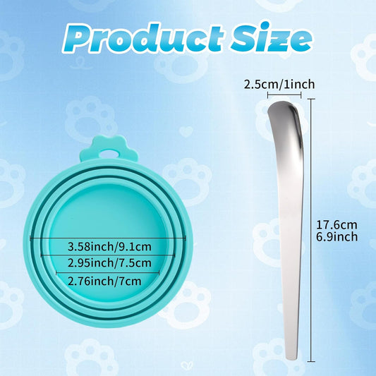 SLSON Pet Food Can Cover Universal Silicone Cat Dog Canned Food Lids with Spoon 1 Fit 3 Standard Size Can Tops (4)
