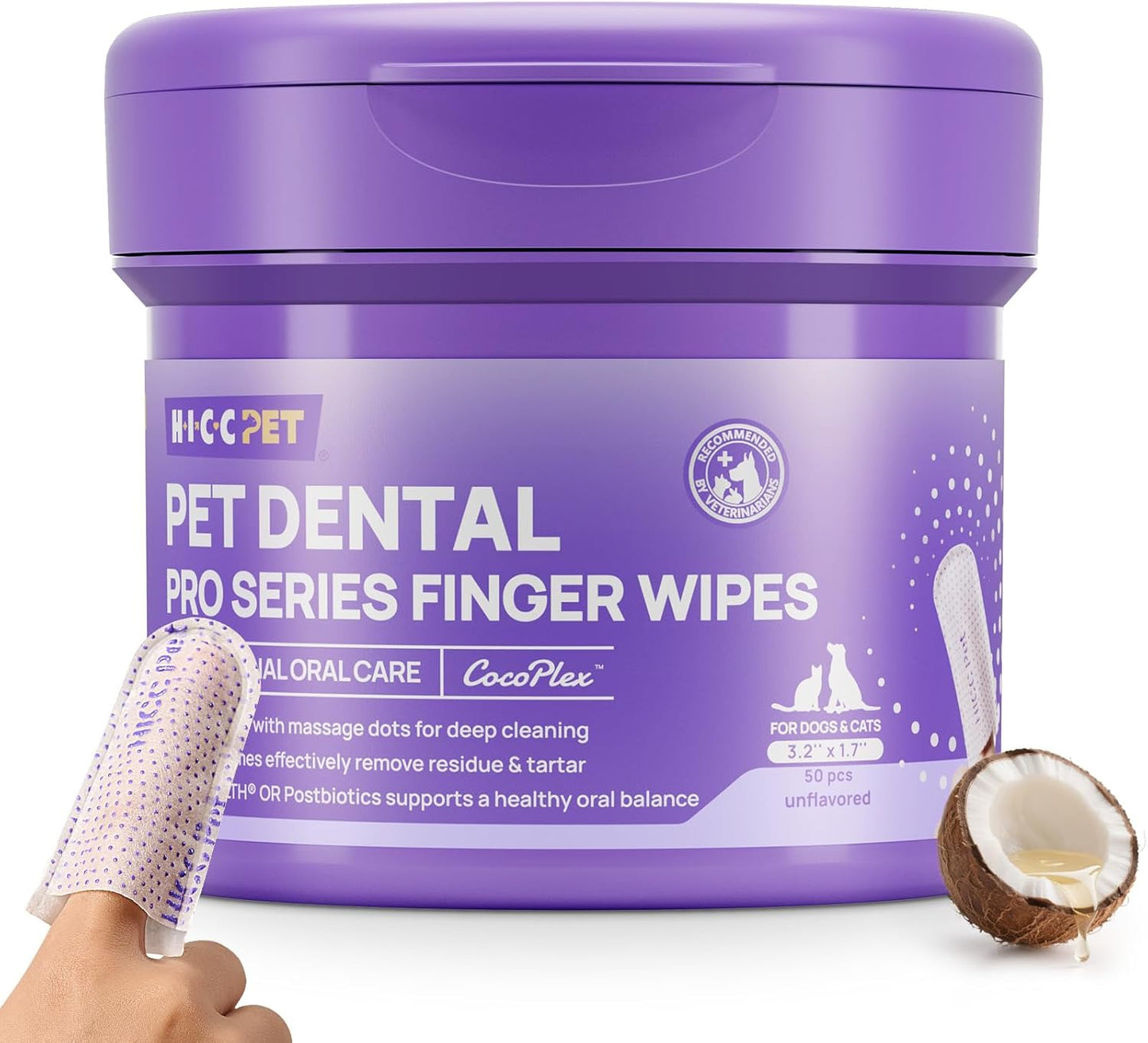 HICC PET Pro Teeth Cleaning Wipes for Dogs & Cats, Vet-Recommended Dental Care Finger Wipes, Reduce Plaque Tartar & Fresh Breath, No-Rinse Toothbrush, Gentle Clean Dog Tooth Brushing Kit, Mint