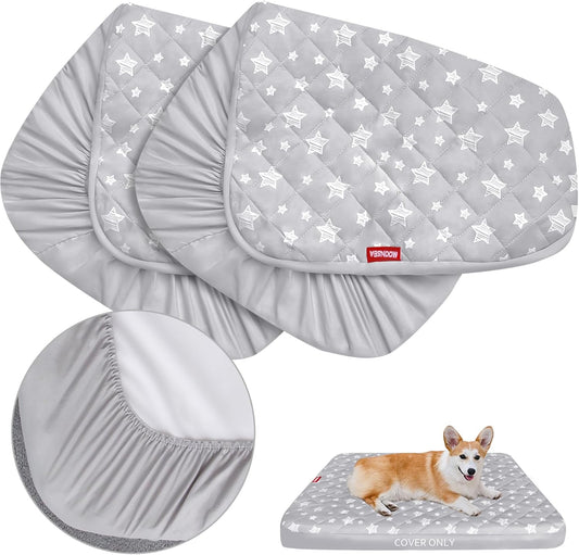 Moonsea Dog Bed Covers Replacement Washable 2 Pack, Waterproof Dog Bed Covers Dog Pillow Cover Quilted, Pet Bed Cover Lovely Grey Star Print, Puppy Bed Cover 27x36 Inches, for Dog/Cat, Cover Only