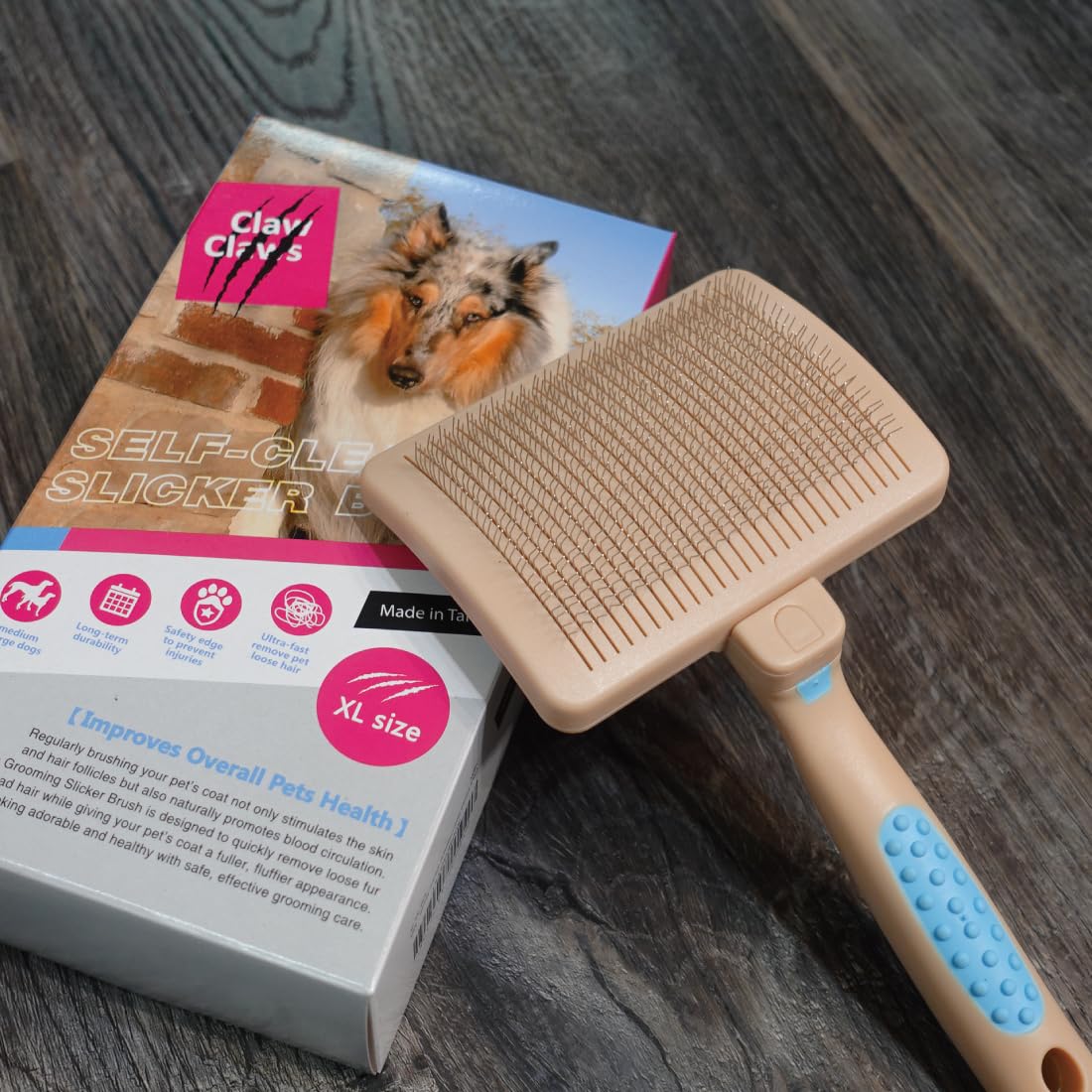 Pet Slicker Brush for Medium Dogs, Wooden Handle with Stainless Steel Soft Pins, Gently Remove Tangled, Loose Undercoat and Mats Hair, Pet Grooming Brush Tool (6.6")