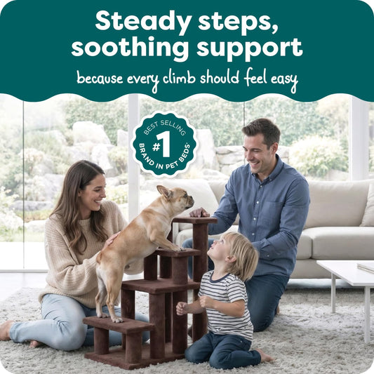 Furhaven Steady Paws Multi-Step Pet Stairs for High Beds & Sofas - Brown, 4-Step