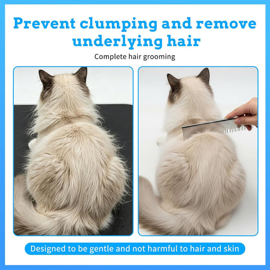 Metal Grooming Comb, Stainless Steel Pet Comb for Dogs and Cats, Detangling Matted Fur & Shedding Control with Rounded Teeth, for Long, Short, Curly Hair (6 Inches)