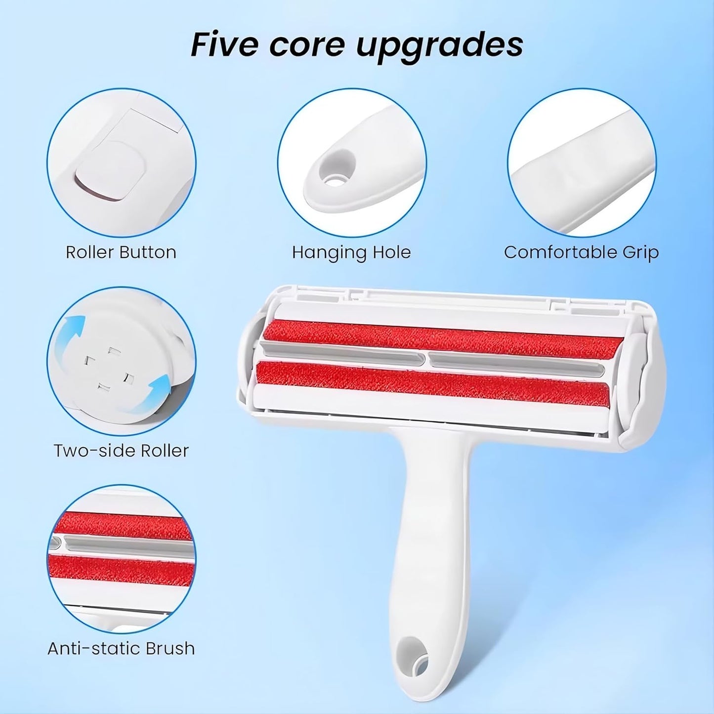 Reusable Pet Hair Remover Roller – Dog & Cat Fur Lint Cleaner for Sofa, Carpet, Bed & Car Seats – No Adhesive Required (White/Grey)