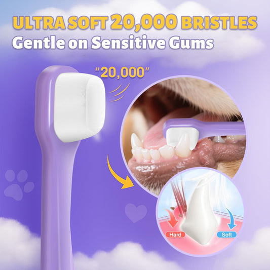 Tiny Dog Toothbrush for Small Dogs - 0.39" Mini Brush Head, Curved Handle, Soft Bristles, Dual Rubber Back, Gentle Puppy Tooth Brush Kit for Yorkie Chihuahua & Small Dog Teeth Cleaning