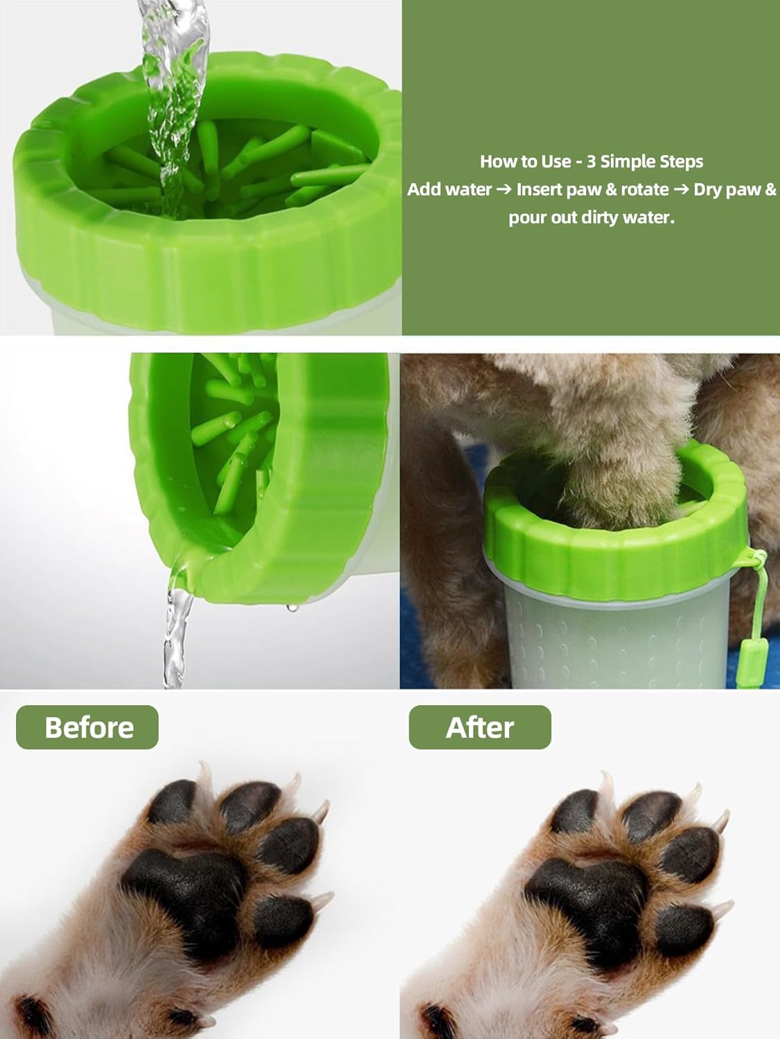 Dog Paw Cleaner – Green, Portable Paw Washer for Muddy Paws, Dog Paw Cleaning Cup with Gentle Silicone Bristles, Quick Clean Pet Paw Washer