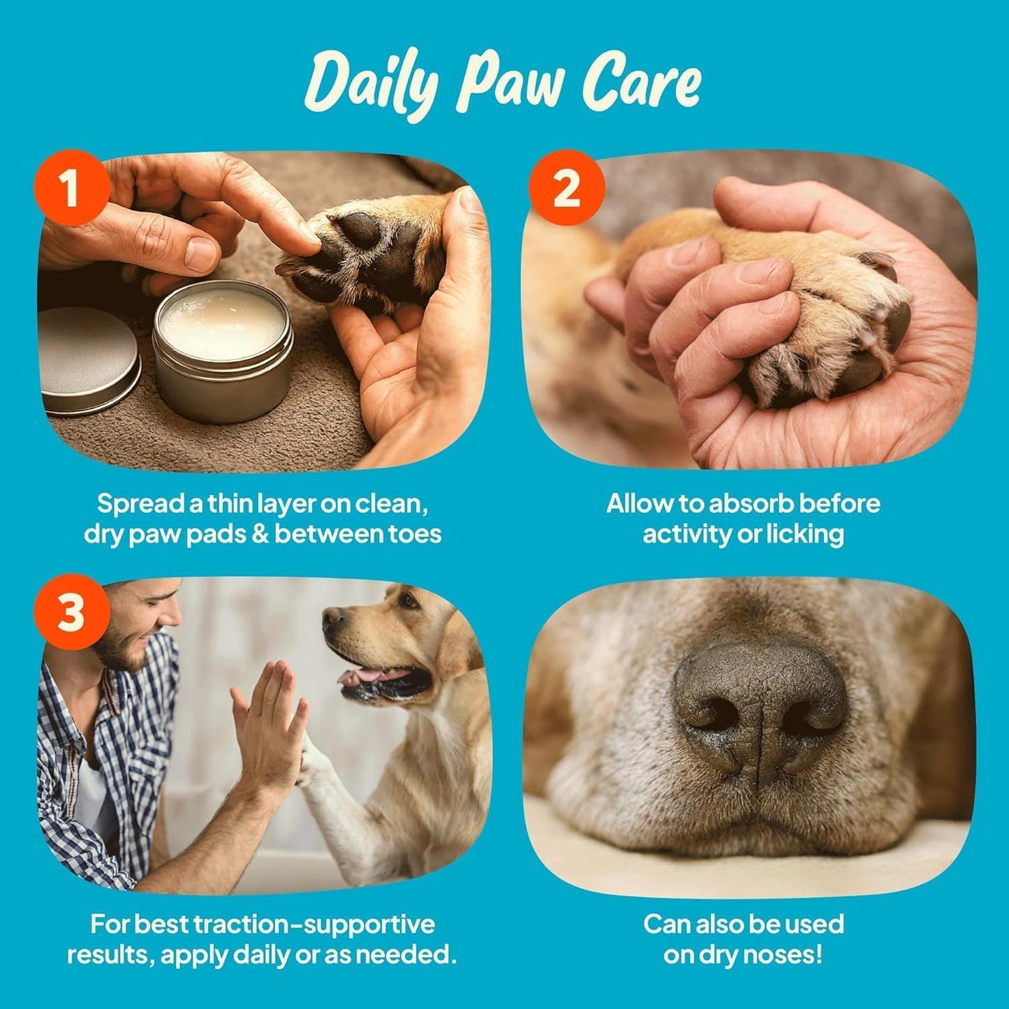 3-in-1 Paw Balm for Dogs - Protects & Improves Natural Dog Foot Pad Traction, Lick-Safe Moisturizer & Soother, Fast-Absorbing Paw Wax w/Non-Greasy Formula & Natural Ingredients - 1.69oz