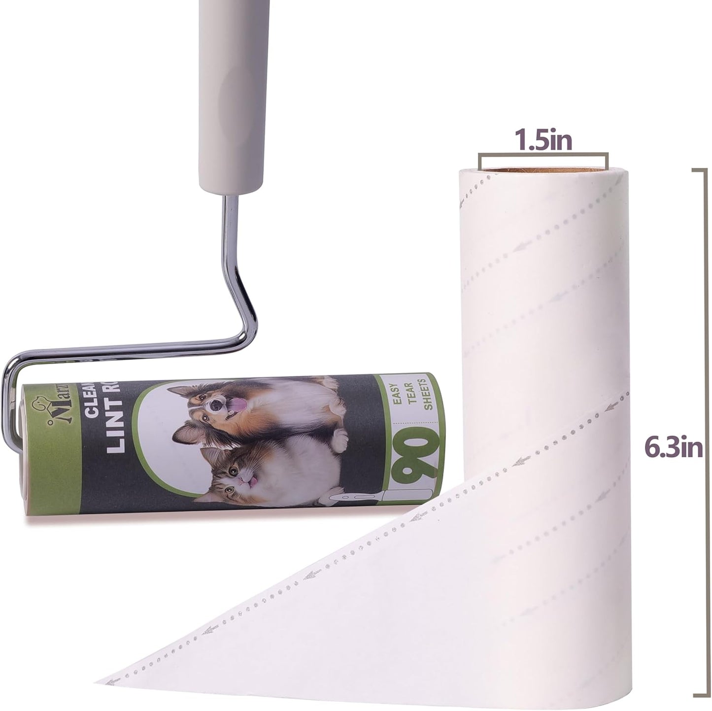 Extra Sticky Large Surface Lint Roller, 6.3'' Giant Lint Roller for Pet Hair, 450 Sheets/ 5 Refills, Long Handle Lint Remover for Clothes, Furniture, Dog & Cat Hair Remover