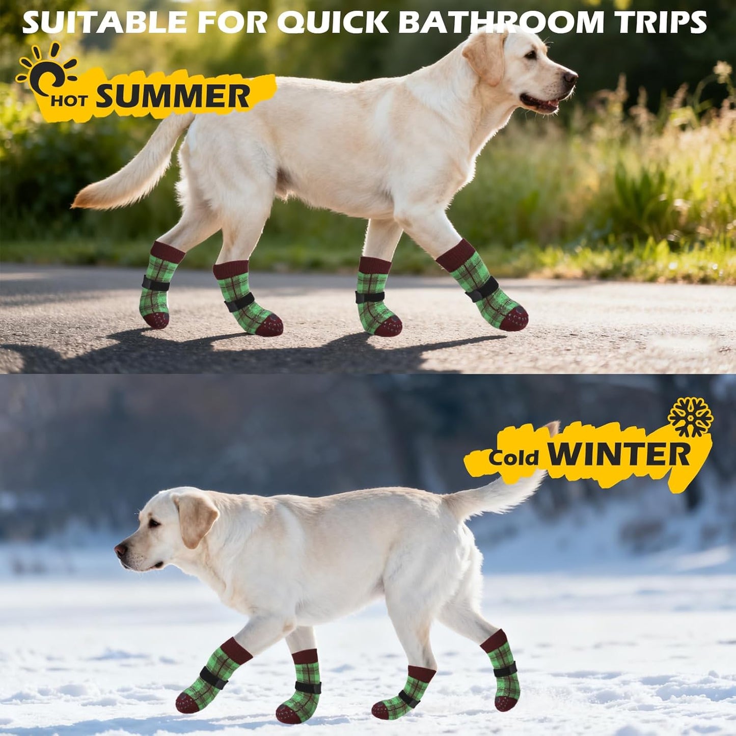 EXPAWLORER Dog Socks for Hardwood Floors, Dog Booties for Winter, Dog Boots & Paw Protectors Pavement to Prevent Licking, Anti Slip Dogs Shoes for Small Medium Large Senior Dogs,Khaki L