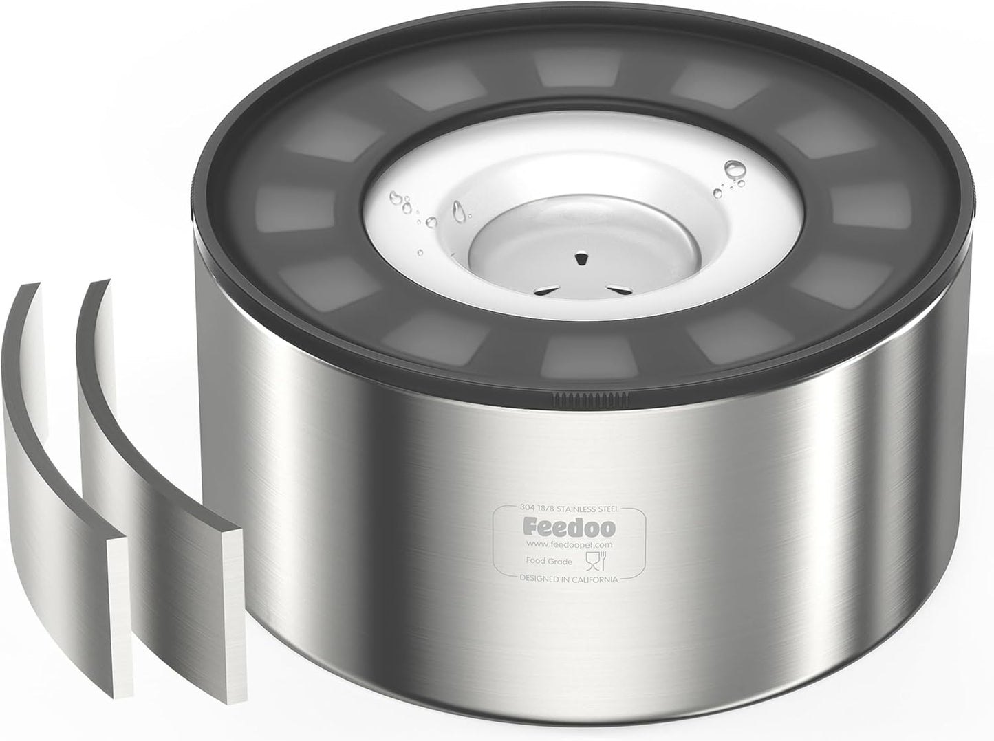 2L No Spill Water Bowl for Dogs, Double-Wall Stainless Steel with Splash-Proof Paws Lid and Floating Disk, Non-Slip Base, Easy to Clean Slow Water Feeder for Small Medium Dogs