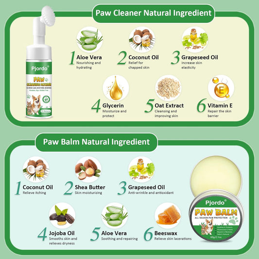 Pjordo Dog Paw Cleaner - No-Rinse Pet Paw Cleanser for Dogs, Repairs Dry Cracked Paws, Protector Kit for Pet Foot Care