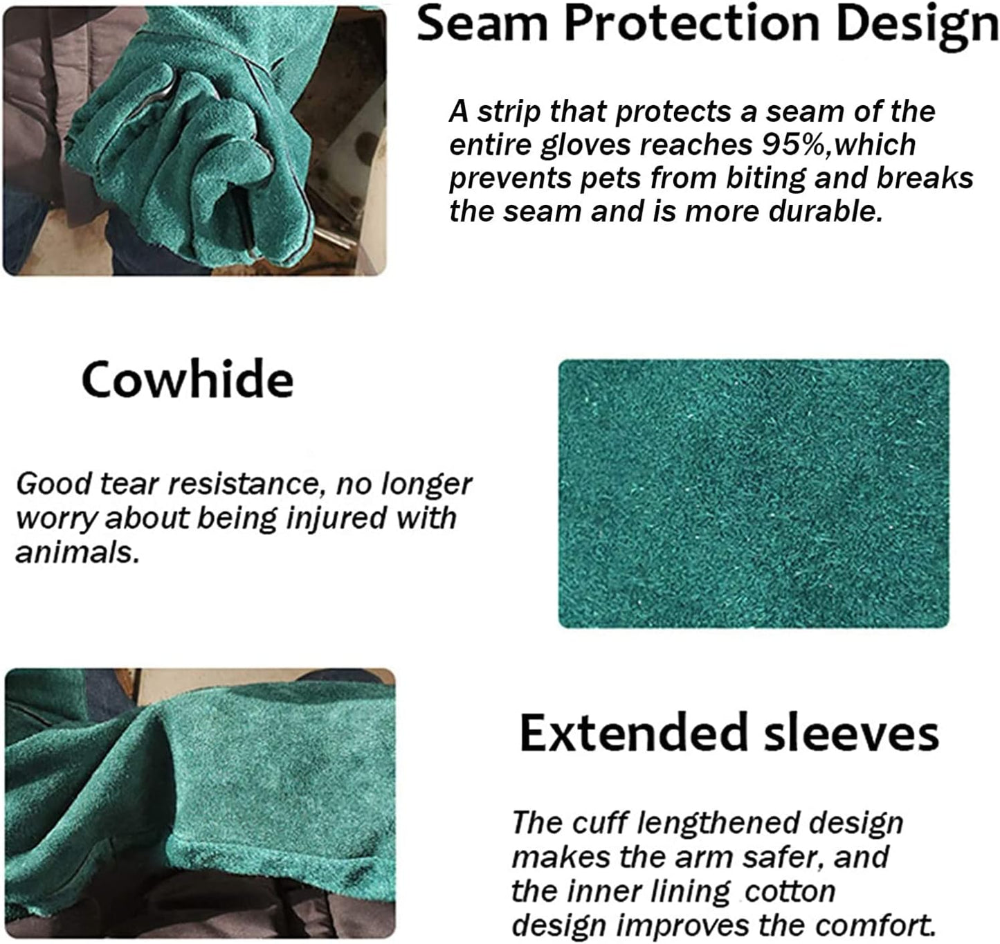 Animal Handling Anti-Bite Gloves, Reinforced Leather Welding Gloves for Gardening Dog Training Cat Scratch