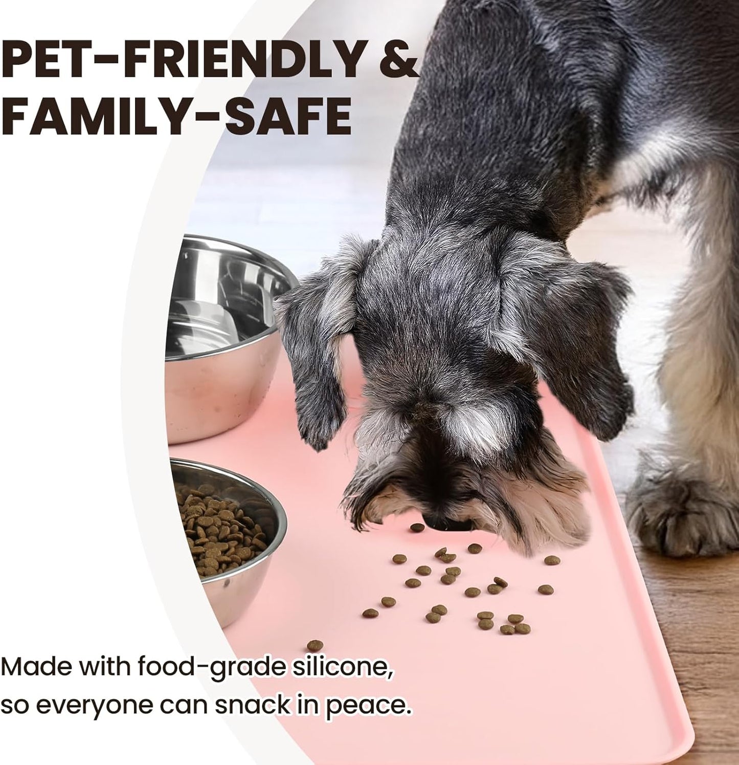 VIVAGLORY Dog Food Mat Flexmat Dog Bowl Mat, Placemat Food Tray with Raised Edges & Lip for Indoor Floor, Non Slip Waterproof Silicone Dish Placemat for Cat & Pet, S, Grey