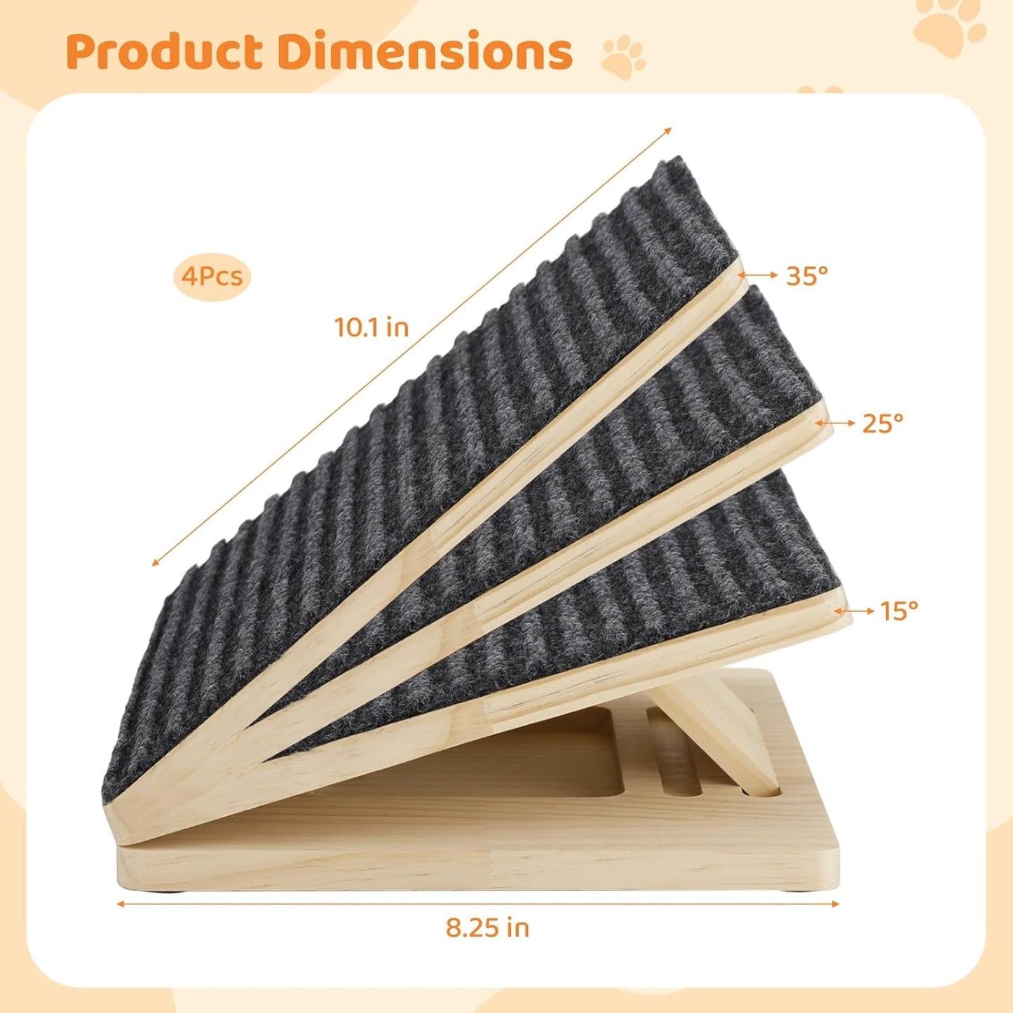 4 Pcs Wooden Dog Ramp for Stairs - Portable Adjustable 15°/25°/35° Angle Pet Ramps for Stairs with Anti-Slip Surface & Base for Small Pets, Senior Dogs, Cats, Injured Animals
