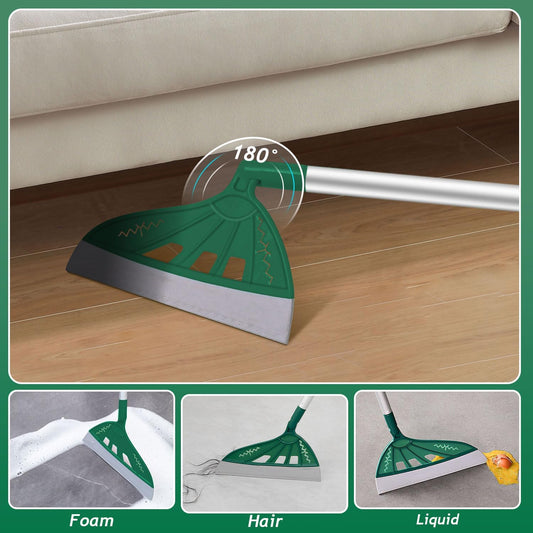 Air Broom Sweeper, Multifunction Silicone Broom, Household Floor Squeegee for Cleaning, Bathroom, Pet Hair, Dog Broom Brush Set Green