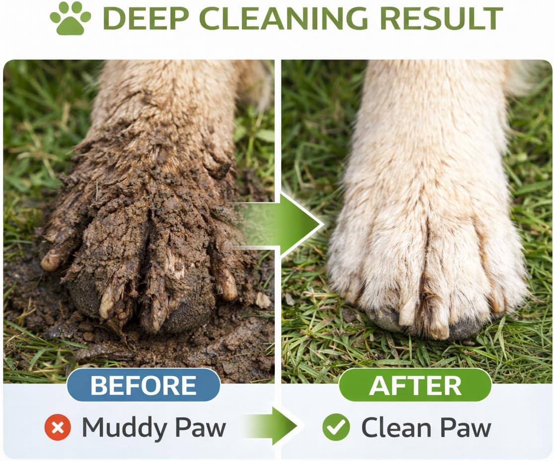Dog Paw Cleaner Cup with Towel, Pet Paw Cleaner for Dogs & Cats, Portable Muddy Paw Washer with Soft Silicone Bristles, Deep Cleaning Paw Washer Cup (Blue)