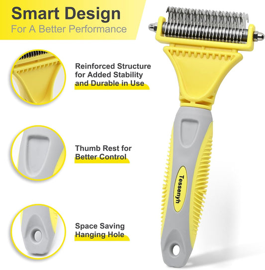 Professional Dog Brush for Shedding, Undercoat Rake for Medium and Long Haired & Double Coated Dogs, Double Sided Design with 12+23 Blades