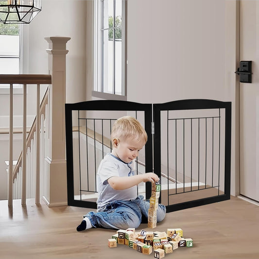 ZJSF Freestanding Foldable Dog Gate for House Extra Wide Wooden White Indoor Puppy Gate Stairs Doorways Pet Gate Tall Dog Fence 3 Panels Fence