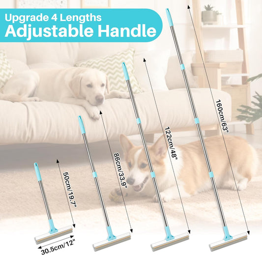 JOYMOOP Carpet Rake for Pet Hair Removal, 63" Adjustable Long Handle Pet Hair Removal Tool, Cat Dog Hair Carpet Rake with Metal and Silicone Scraper for Carpet, Sofa, Cloth