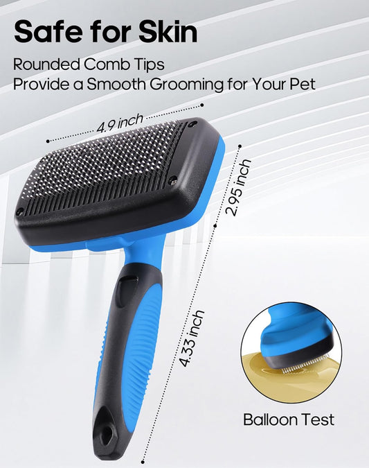 Self Cleaning Shedding Brush - Skin Friendly Grooming Tool for Dogs, Cats, and Puppies, Deshedding and Hair Removal for Long and Short Haired Pets (Green)