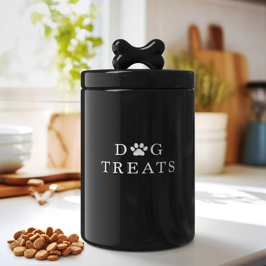 Barnyard Designs Large Dog Treat Container Airtight with Lid, Cute Rustic Ceramic Dog Treat Storage Jar for Kitchen Counter (White)