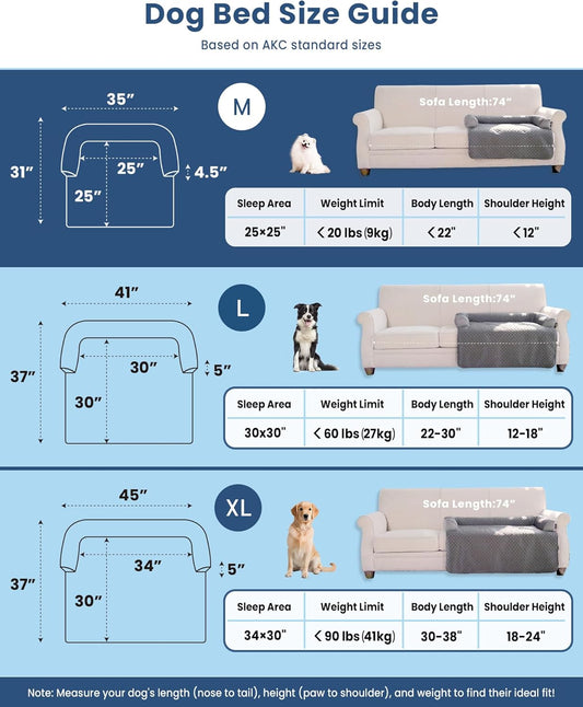 Calming Large Dog Bed for Couch, 41 x 37 inch Removable Couch Cover for Dogs Washable, Non-Slip Fluffy Plush Dog Sofa Mat for Furniture Protector - Grey
