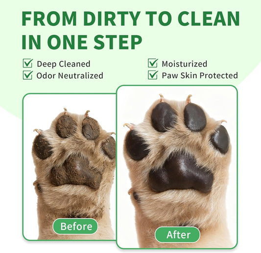 Dog Paw Cleaner No-Rinse Foam, 5-in-1 Paw Washer with Soft Silicone Brush - Removes Mud Dirt & Odor, Moisturizes & Soothes Dry Cracked Paws, pH-Balanced Hypoallergenic for Dogs & Cats, 5.07oz