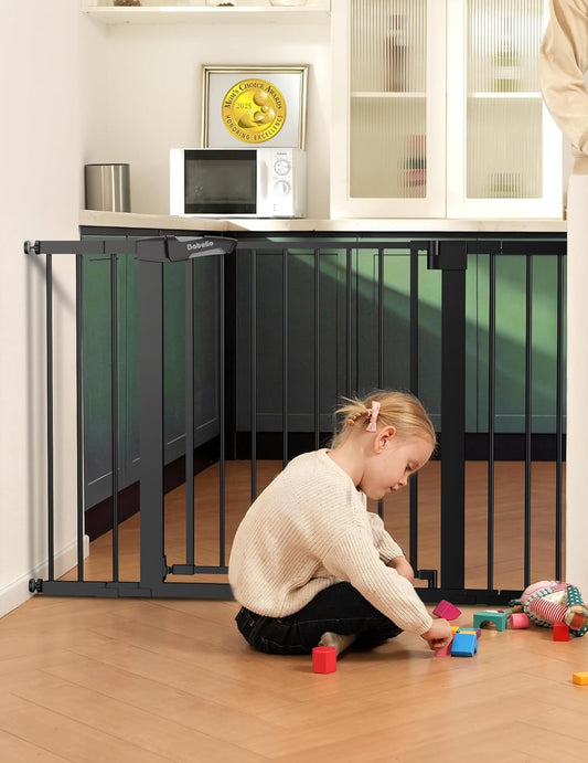 Babelio 29-55 Inch Extra Wide Baby/Dog Gate, PressGuard P7, Metal Auto Close, Pressure Mounted Pet Door for Doorways, NO Need Tools and Drilling, with Wall Cups, White