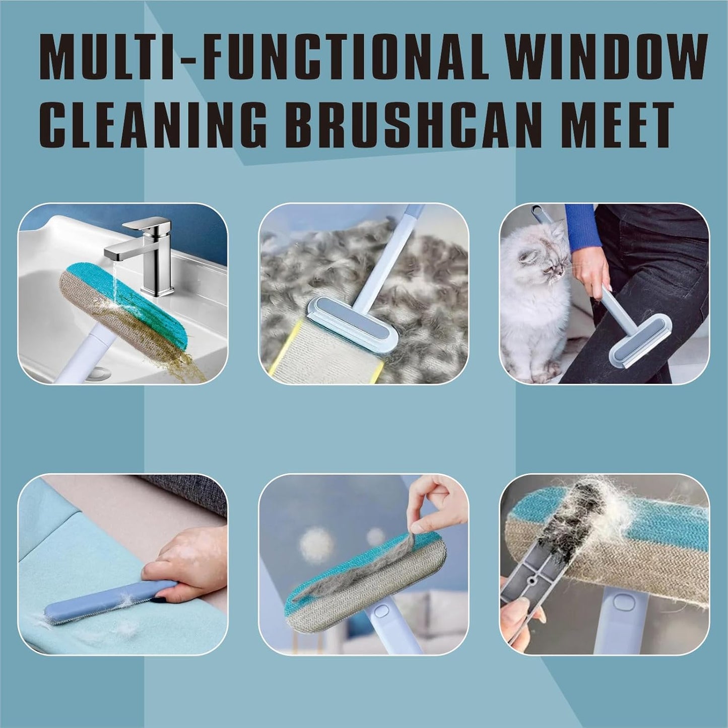 4 in 1 Pet Hair Remover Tool, Grey, 23.3Inch Adjustable Long Handle, Reusable, Washable Lint Cleaner for Dog and Cat Hair, Gentle on Furniture, for Couch, Furniture, Carpet, Clothes, Bedding