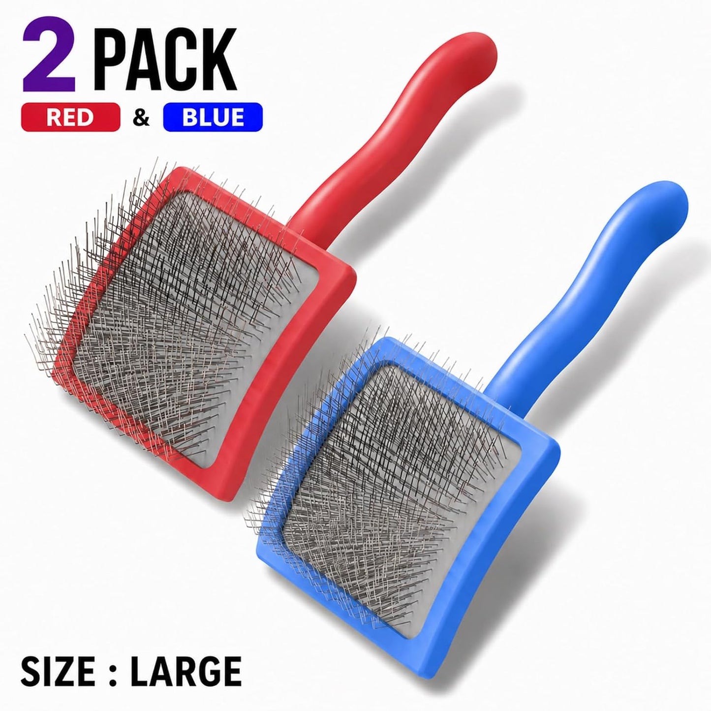 3PCS Slicker Brush for Dogs Set, 2 Professional Dog Grooming Brushes with 1 Stainless Steel Comb for Goldendoodles, Poodles & Labradoodles, Removes Mats, Knots & Loose Hair (Large, Blue&Blue)