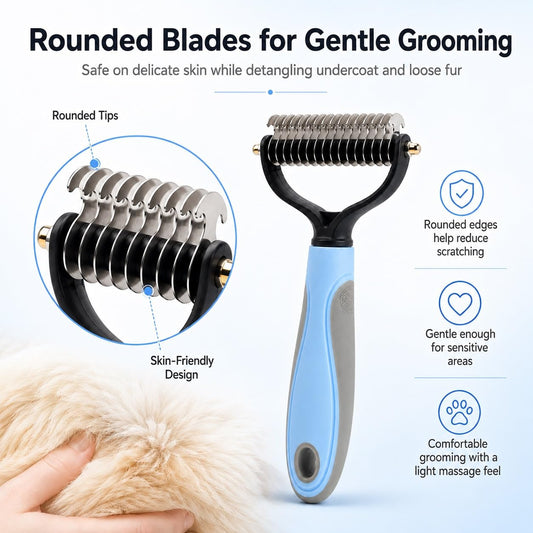 Pet Knotter Dog Grooming, Professional Deshedding Brush Cat Brushes for Shedding Comb Remove Loose Hair Undercoat Fur and Knots Safely Double Sided Dematting Detangler Remover Removing Flea Rake
