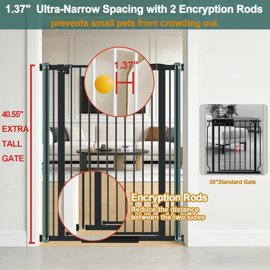 AiWMGL 40.55" Tall, 53.74-61.61 Inch Wide, 1.37" Ultra Narrow Spacing Dog Pet Baby Gate Indoor for Doorway Hallway, Pressure Mounted 54 55 56 57 58 59 60 61 Inches Wide