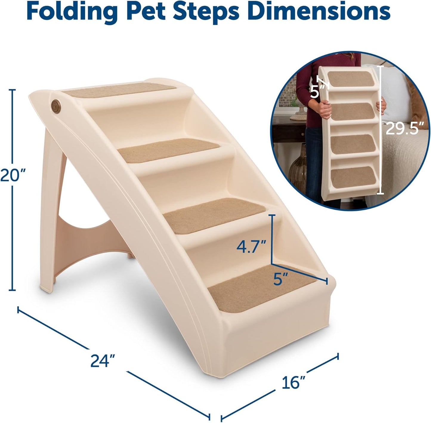 PetSafe CozyUp Folding Dog Stairs, Portable Indoor/Outdoor Pet Steps for Bed, Couch & Car, Grey, 20 Inch