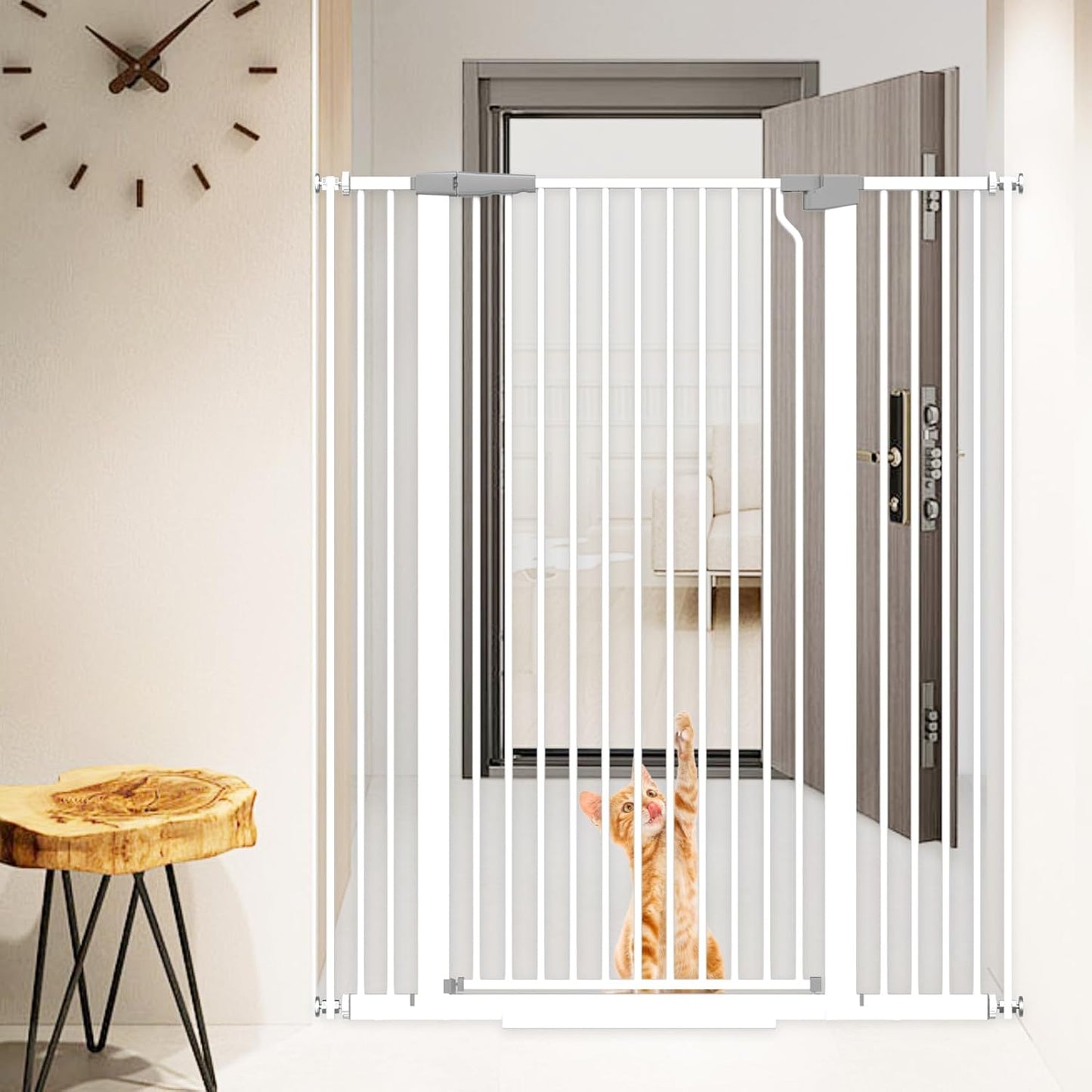 51.18" Extra Tall Cat Gate for Doorway,29.5"- 48.4" Wide Auto Close Tall Pet Gate No Drilling Pressure Mounted for Hallway Kitchen,Black