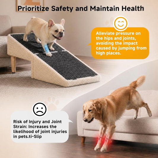 3-in-1 Dog Ramp with Storage 18.9"×17.7"×18.9", Dog Steps Anti-Slip, Foldable Pet Stairs, Ottoman Pet Ramp for Puppy Senior or Injured Dogs & Cats, Supports 220 lbs for Couch & Bed