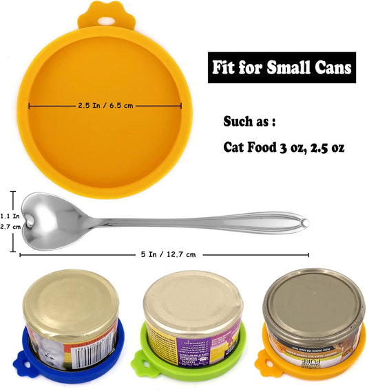 Comtim Cat Food Can Lids, Silicone Pet Food Can Lids Small Cat Food Can Lids Covers for 3 oz Cans, 2 Lids with a Cat Food Spoon