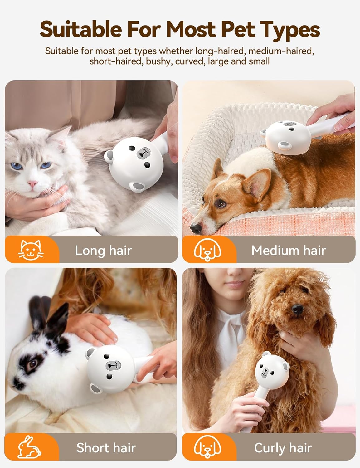 Pet Steam Brush for Dogs & Cats, Brushes for Indoor Cats with Release Button, Dual Speed Spray USB Rechargeable Grooming Supplies, Dog Brush for Shedding Suitable for All Long- and Short-haired Pets