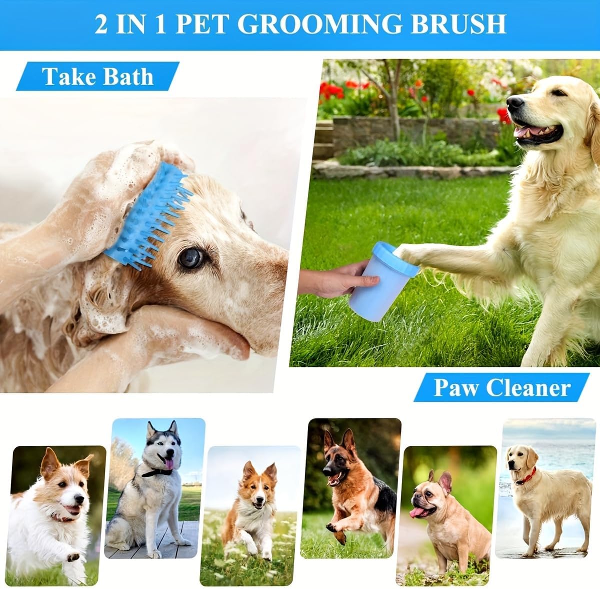 Portable Pet Paw Cleaner Cup for Dogs & Cats, No-Wipe Automatic Paw Washing Cup, Paw Cleaning Tool for Puppies & Kittens, 4.33" x 3.54" (Blue)