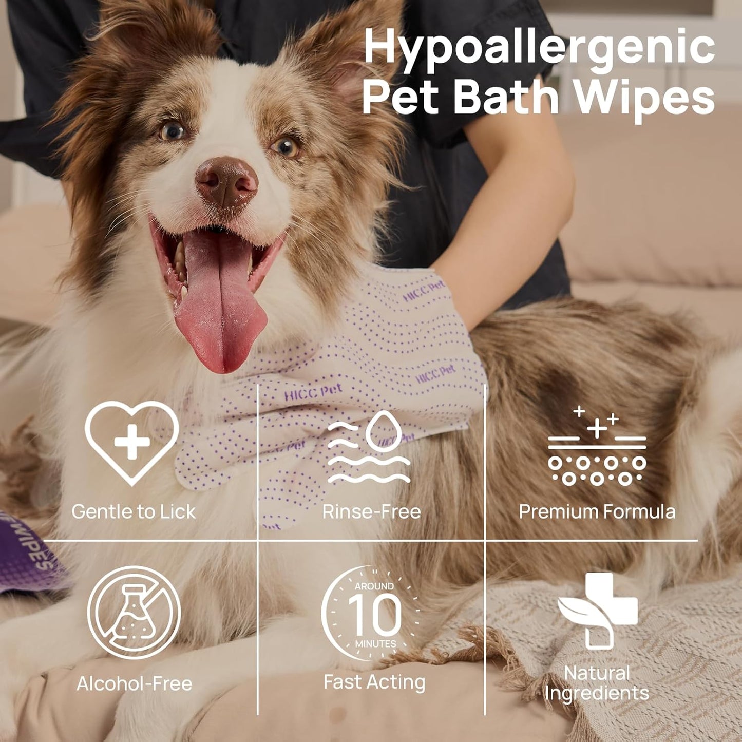 HICC PET Glove Wipes Pro – Pet Cleaning Gloves for Dogs & Cats – Infused with Coconut Oil & Plant Extracts – Hypoallergenic, Gentle, Spa-Like Care at Home, Portable 6 Pack-Coconut Scent