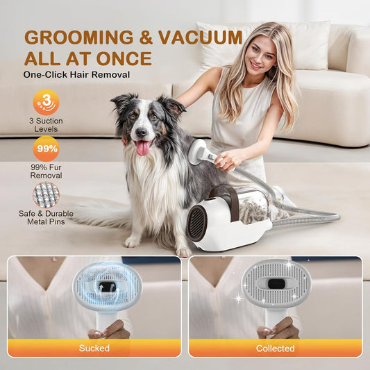 Dog Grooming Vacuum, Dog Grooming Kit with Pet Clipper Nail Grinder, 6 Pet Grooming Tools(Mahogany)