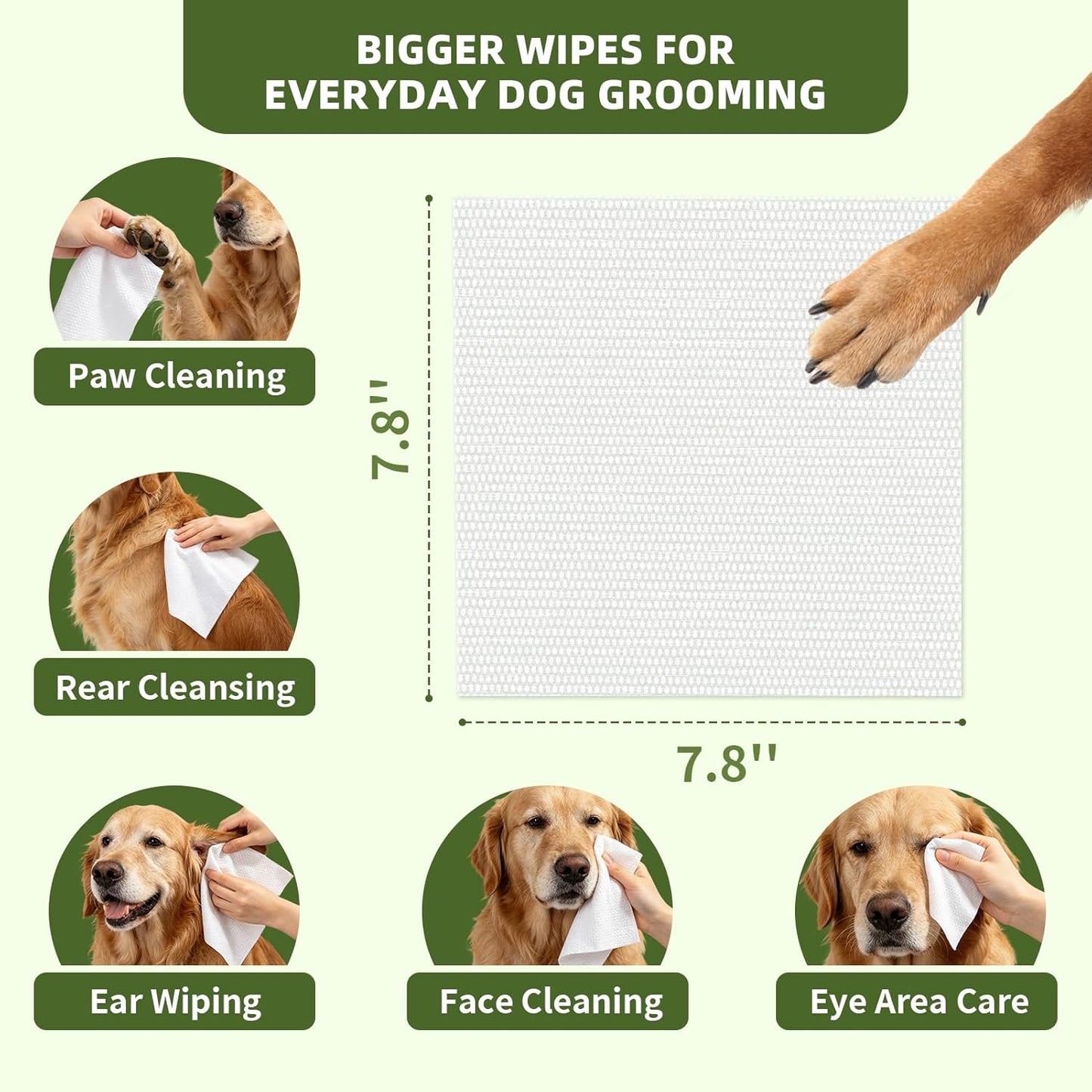 IMMHABI 50 Pcs Cleaning Deodorizing Pet Glove Wipes for Dogs & Cats, Hypoallergenic Dog Bath Wipes with Natural Deodorizer Persimmon Tannin, Pet Bathing Wipes for Horse Coat Care Unscented