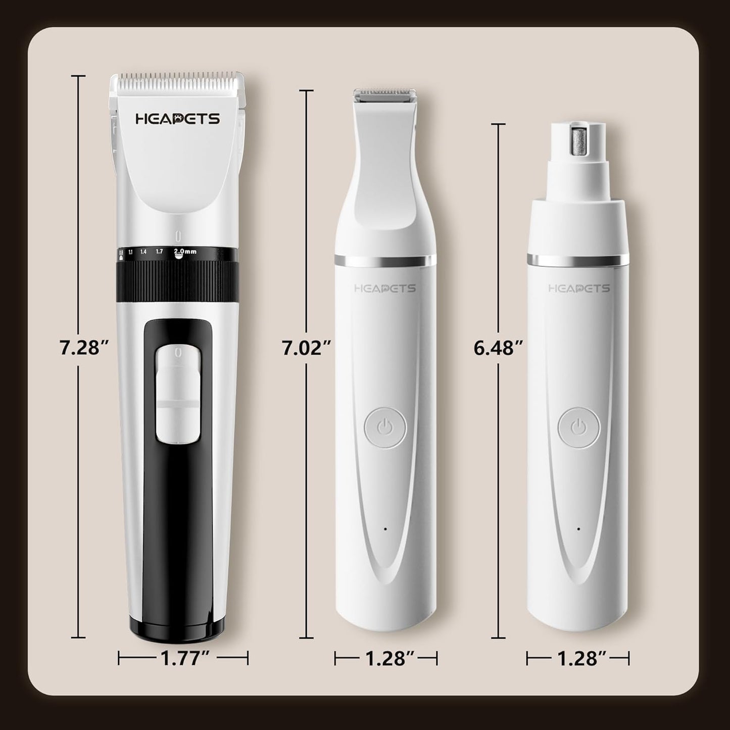HEAPETS Dog Hair Clippers for Grooming Kit and Dog Paw Trimmer Nail Grinder for Grooming, Low Noise Rechargeable Cordless, Shaver Grooming Supplies for Pet Cats Dogs (Black, White)