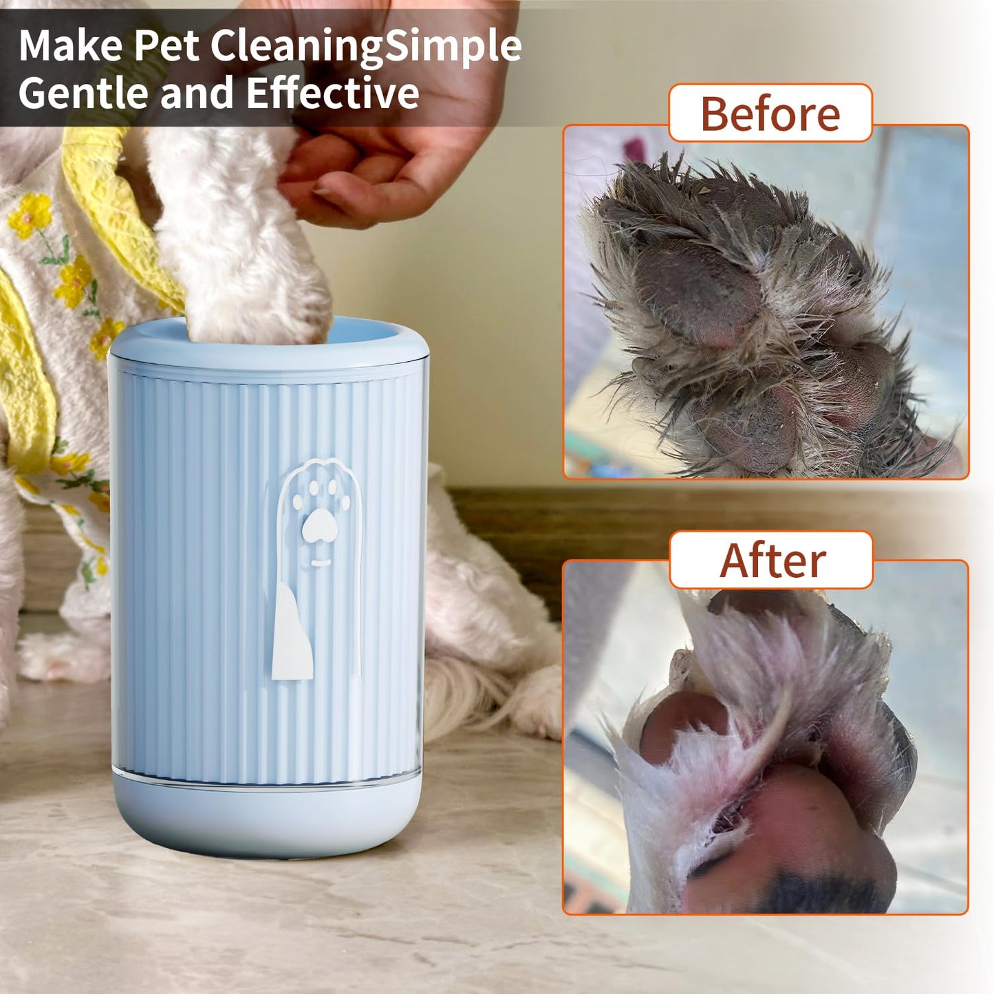 Compact Pet Paw Cleaner with 2 Absorbent Towels - Ergonomic Non-Slip Dog/Cat Foot Washer for Small & Medium Breeds, Portable Muddy Paw Cleaner Tool + Gentle on Puppy Paws - Blue