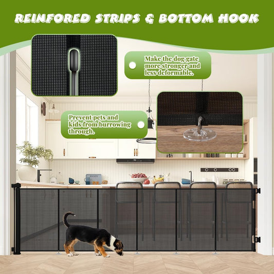 47" Extra Tall Retractable Baby Gates, Extends to 71" Wide, ExtraTall Retractable Safety Gate with Reinforced Strips, Retractable Tall Dog Gates for Doorways Mesh Baby Pet Gates Indoor, Grey