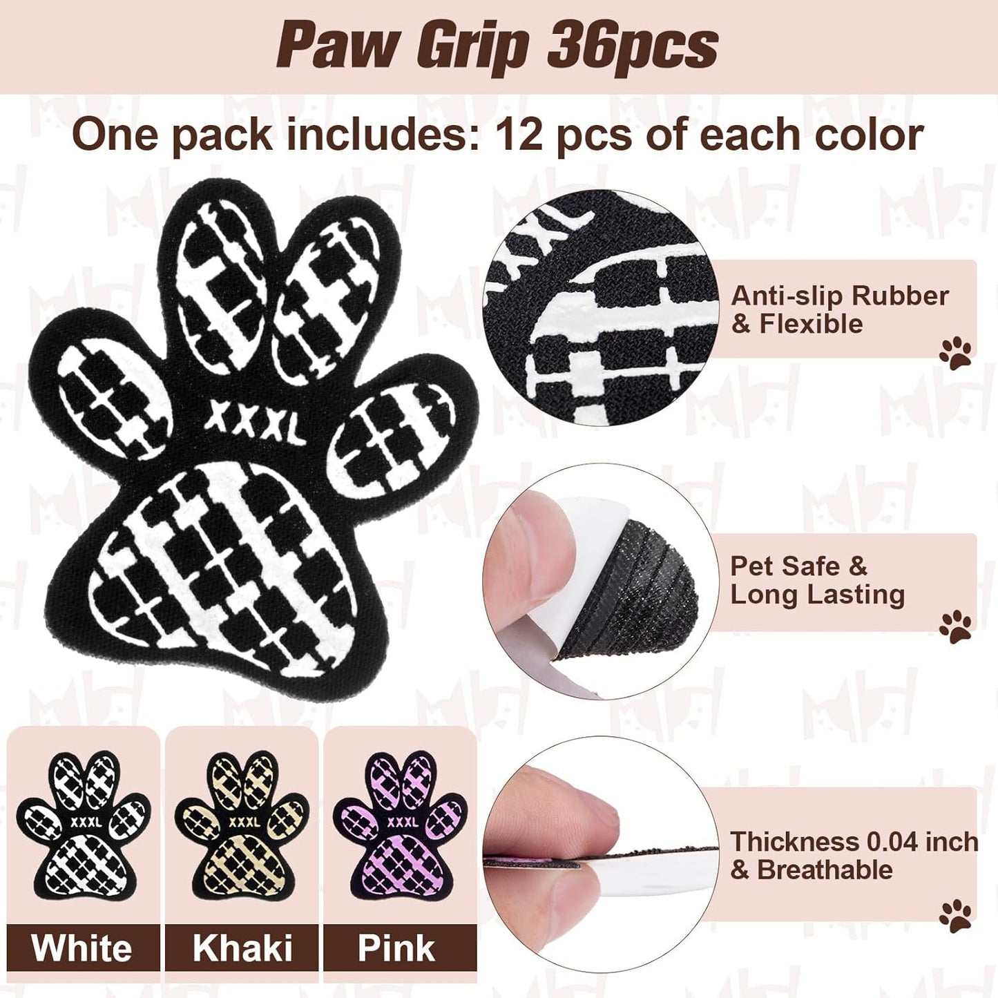 BEAUTYZOO Dog Paw Protector Anti-Slip, Paw Pads for Dogs Traction On Hardwood Floors, Paw Stickers Toe Grips for Hot/Cold Pavement for Senior Dogs, Shoes Boots Socks Replacement, 6 Sets (24 pcs) XXL