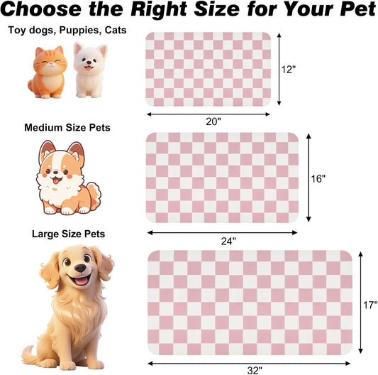 CooRug Checkered Dog Food Mat, Absorbent Leak-Proof Pet Feeding Mat, Quick Dry Cat Food Mat for Messy Drinkers 12" x 20" Khaki